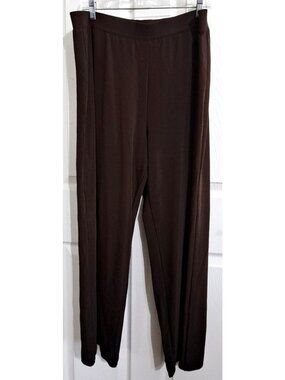 Susan Graver Style Petite 1X Brown Wide Leg Slinky Pull-On 29" Inseam Pants